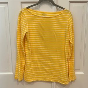Ann Mashburn Yellow and White Striped Long Sleeve Boatneck top size small
